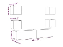 Muebles de TV de pared de 6 piezas, madera vieja, madera de ingeniería