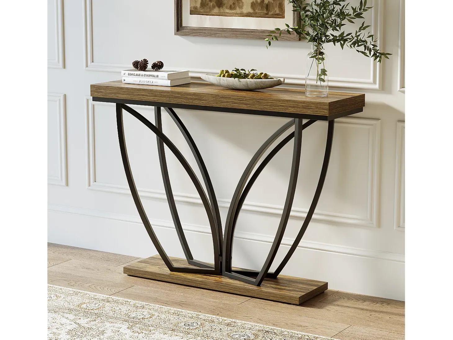 Muebles industriales de 105 cm para detrás del sofá, mesa de consola estrecha y larga para el vestíbulo