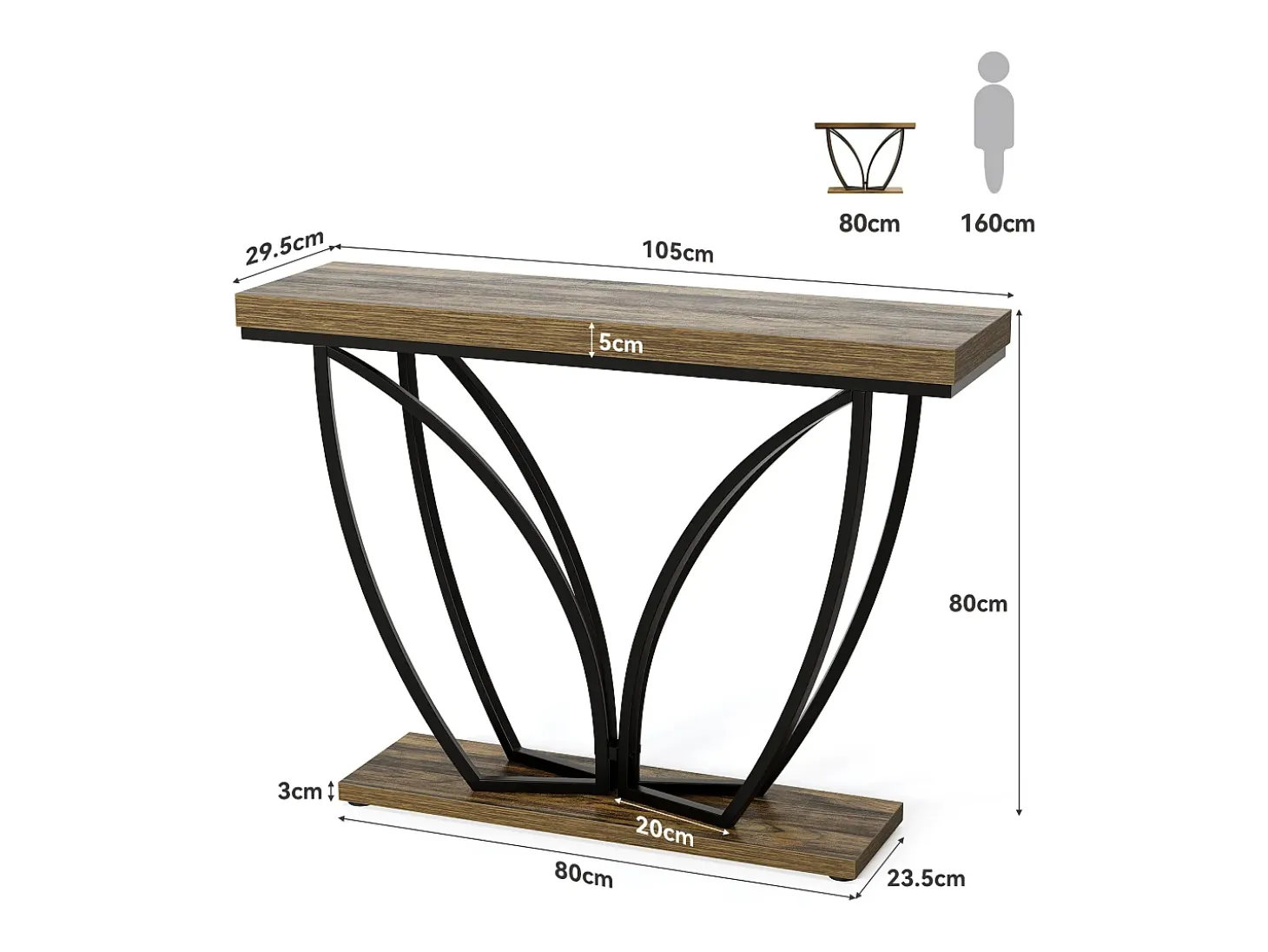 Muebles industriales de 105 cm para detrás del sofá, mesa de consola estrecha y larga para el vestíbulo