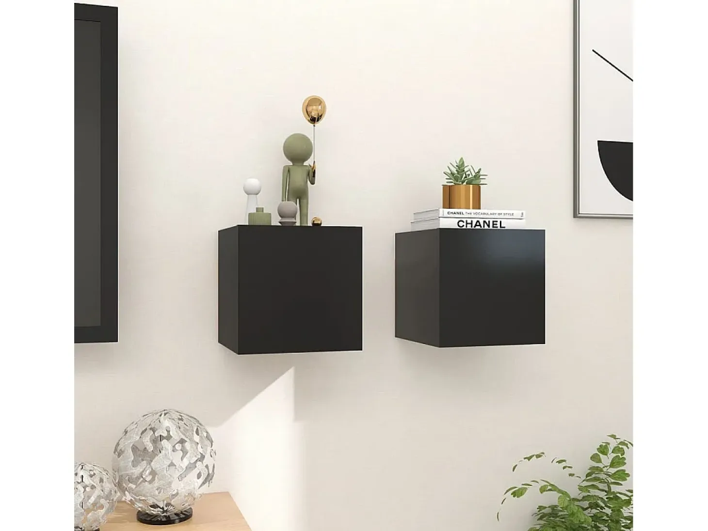 Muebles TV de pared 2 uds negro 30,5x30x30 cm ES89488