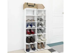 Muebles zapateros 2 uds contrachapada blanco 27,5x27x102 cm ES694952