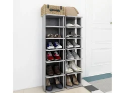 Muebles zapateros 2 uds color gris hormigón 27,5x27x102 cm ES740181