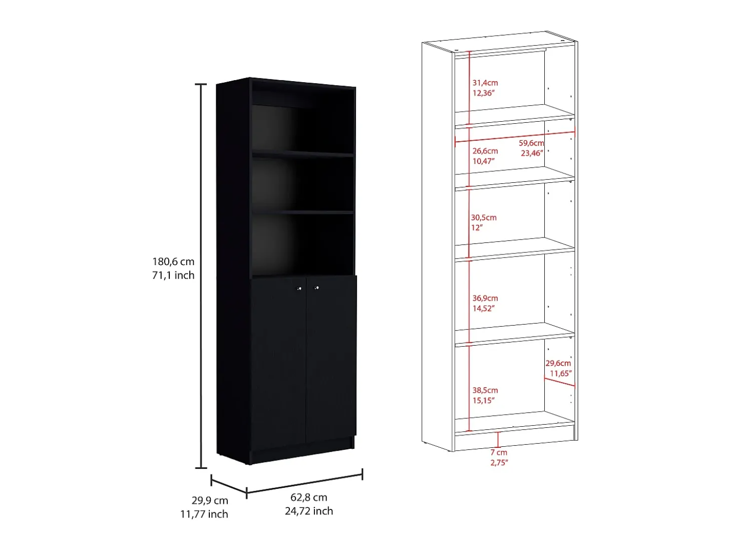 Munds Juego de Sala de 3 Piezas con 3 Libreros, Wengué