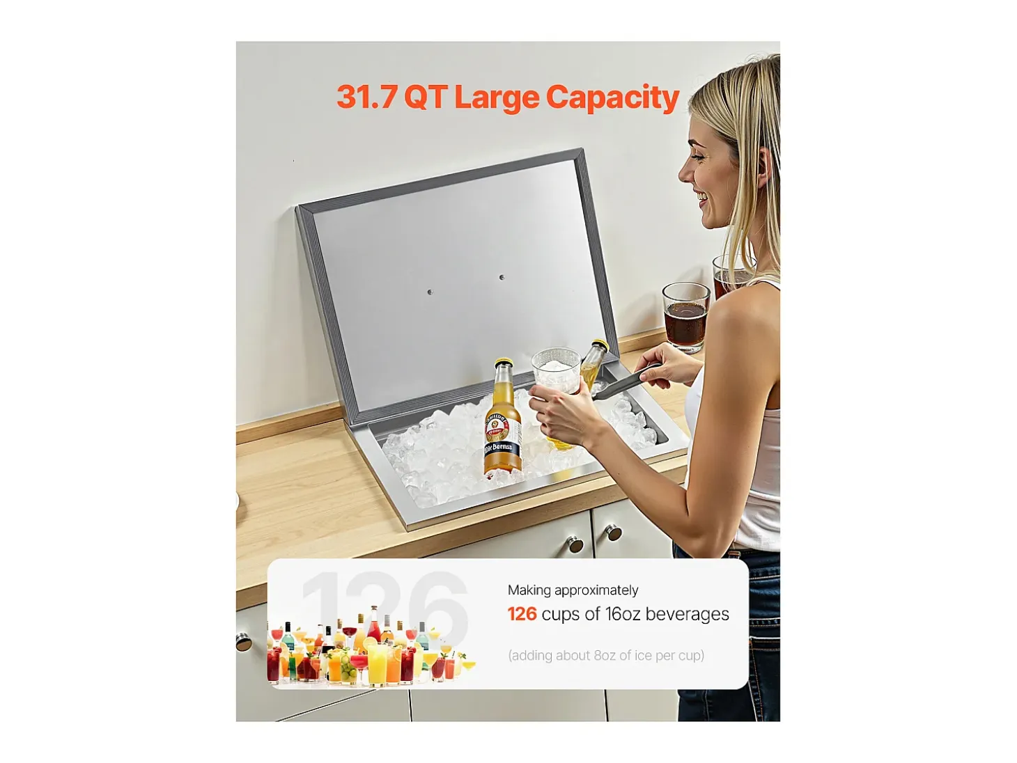 Nevera con Ruedas SucceBuy, 50,8 x 35,5 x 30,6 cm, Depósito de Hielo Comercial de 30 L para Vino y Cerveza Fríos