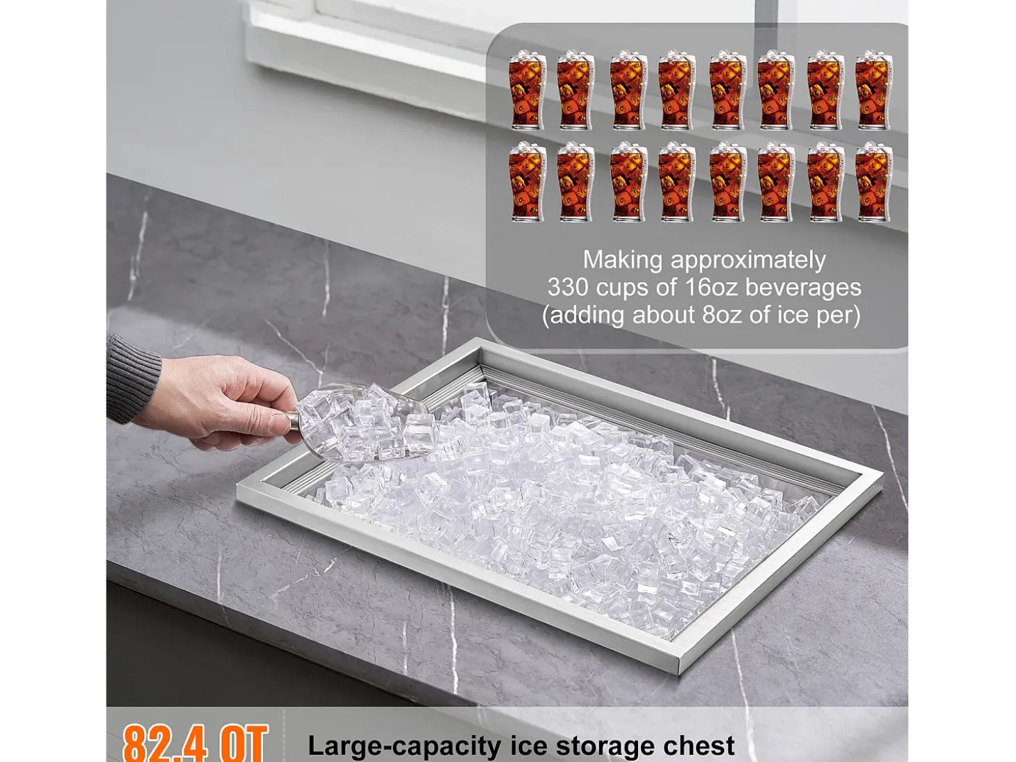 Nevera Empotrada SucceBuy, 53 x 43 x 46 cm, Cubeta de Hielo de Acero Inoxidable con Tapa, Barra de Helados para Cocina Exterior
