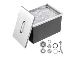 Nevera Empotrada SucceBuy, 56 x 43 x 30 cm, Hielera de Acero Inoxidable con Tapa, Cubeta de Hielo