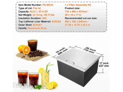 Nevera Empotrada SucceBuy, 71 x 40 x 43 cm, Acero Inoxidable con Tapa, Barra de Helados para Cocina Exterior