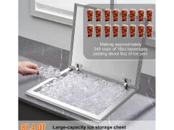 Nevera Empotrada SucceBuy, 71 x 40 x 43 cm, Acero Inoxidable con Tapa, Barra de Helados para Cocina Exterior