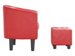Nykøbing Mors Sillón con taburete cuero sintético rojo
