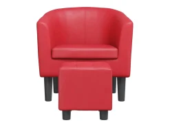 Nykøbing Mors Sillón con taburete cuero sintético rojo