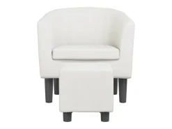 Nykøbing Mors Sillón con taburete cuero sintético blanco