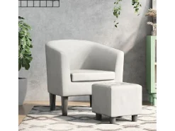 Nykøbing Mors Sillón con taburete cuero sintético blanco
