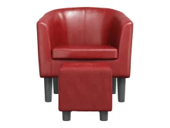 Nykøbing Mors Sillón diseño de cubo con reposapiés cuero sintético rojo tinto