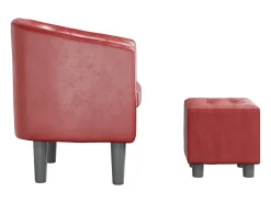 Nykøbing Mors Sillón diseño de cubo con reposapiés cuero sintético rojo tinto