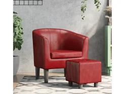 Nykøbing Mors Sillón diseño de cubo con reposapiés cuero sintético rojo tinto
