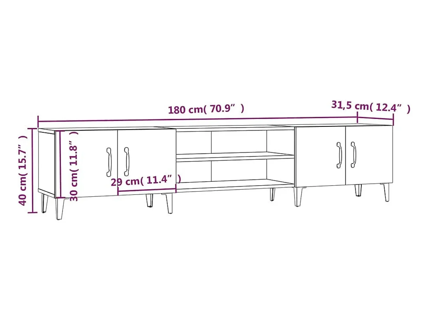 Odette Mueble de TV blanco 180x31,5x40 cm madera de ingeniería