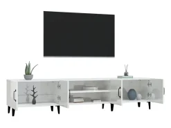 Odette Mueble de TV madera contrachapada blanco brillo 180x31,5x40 cm