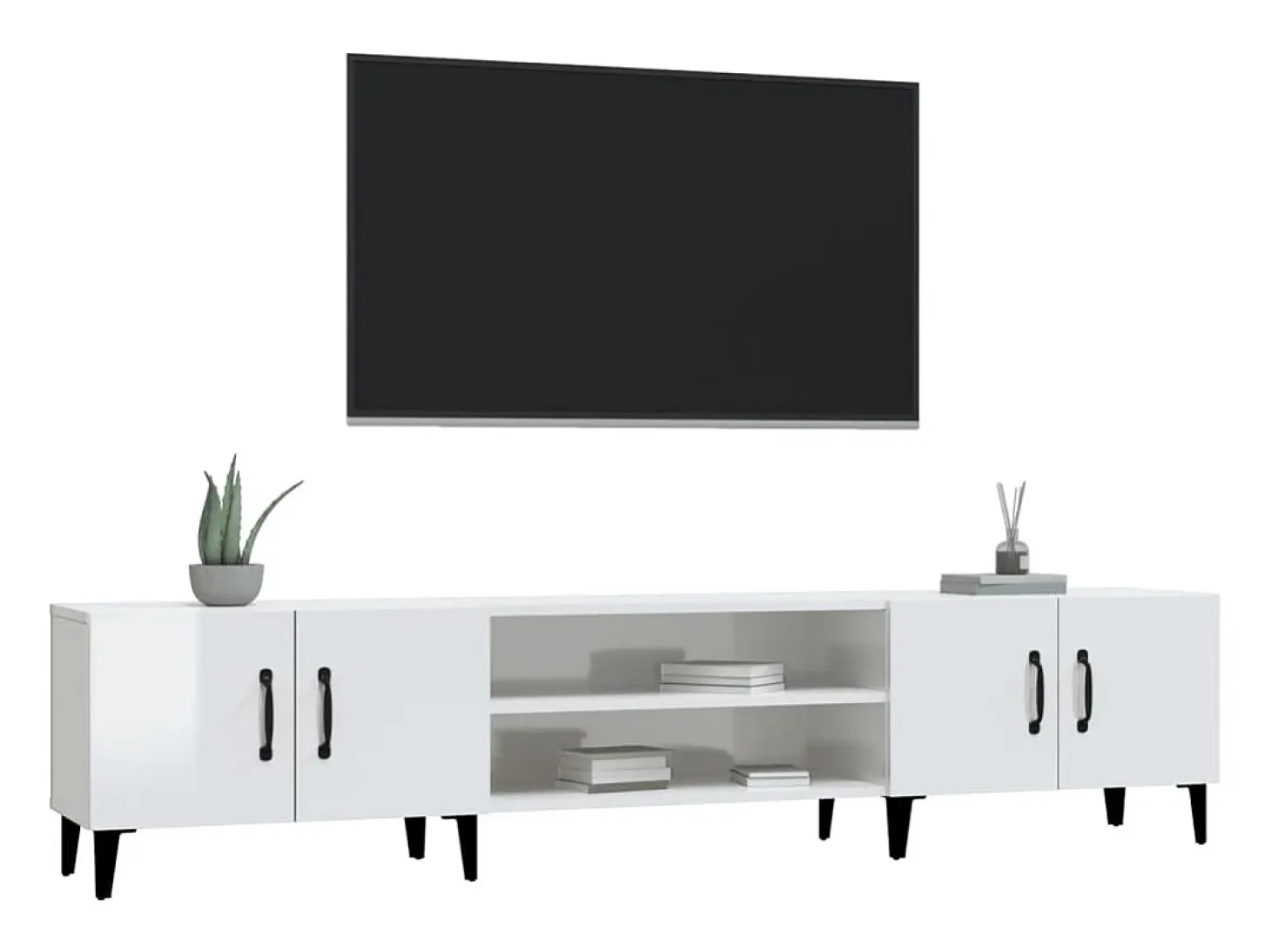 Odette Mueble de TV madera contrachapada blanco brillo 180x31,5x40 cm