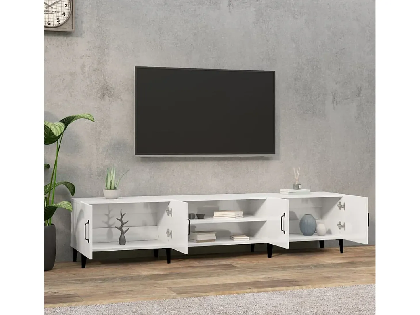 Odette Mueble de TV madera contrachapada blanco brillo 180x31,5x40 cm