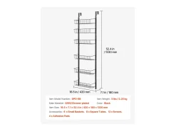 Organizador de Despensa SucceBuy, con Estantes Colgantes de 6 Niveles, Negro, para Cocina, Despensa, Salón