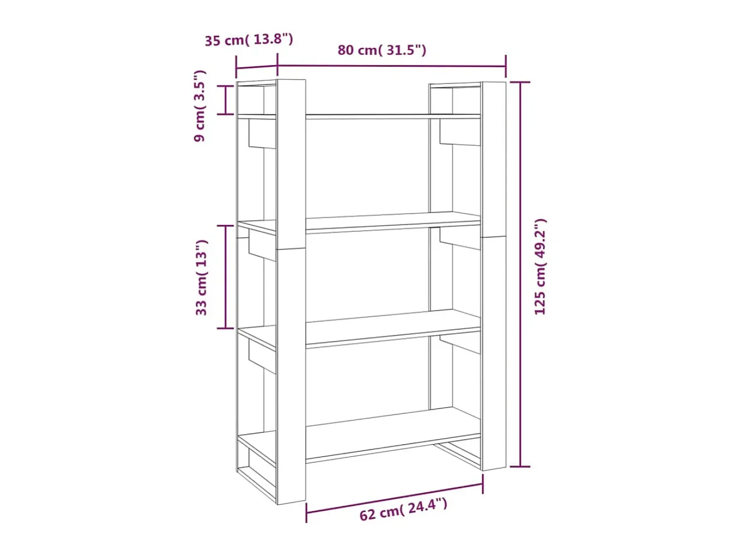 Orven Estantería/divisor espacios madera pino marrón miel 80x35x125cm