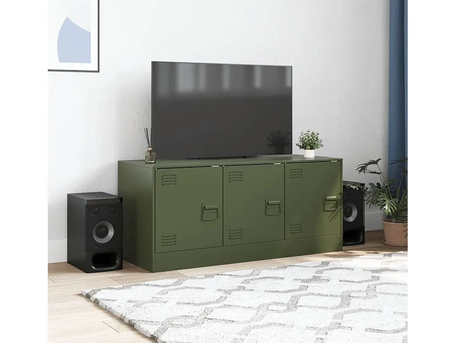 Ovdir Mueble de TV de acero verde oliva 99x39x44 cm