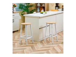 Pack de 2 taburetes altos de cocina Homcom blanco/natural 65x32,5x32,5 cm