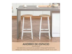 Pack de 2 taburetes altos de cocina Homcom blanco/natural 65x32,5x32,5 cm