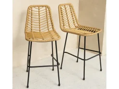 Pack de 2 taburetes de bar de ratán sintético OKA
