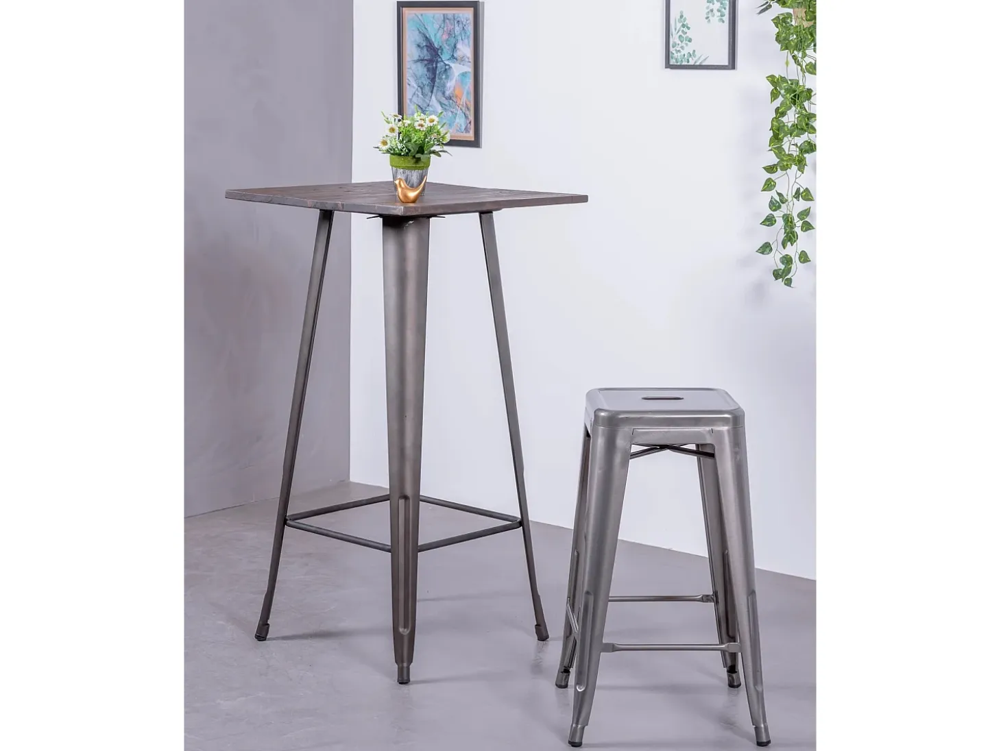 Pack de 4 taburetes metálicos de 66 cm de altura - Bistro - Metálico