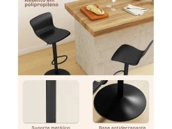 Pack de 2 taburetes Tutu Homcom altura ajustable giratorios negro 16,5-97,5x38,5x40 cm