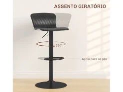 Pack de 2 taburetes Tutu Homcom altura ajustable giratorios negro 16,5-97,5x38,5x40 cm
