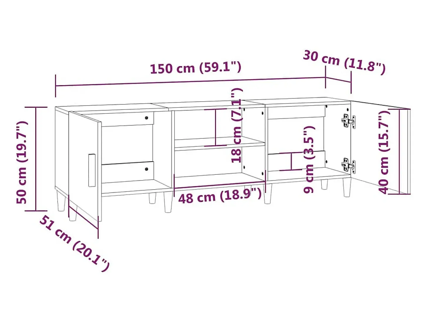 Padborg Mueble para TV madera contrachapada blanco 150x30x50 cm