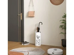 Paragüero Gisel Homcom 4 ganchos con bandeja de goteo blanco 41x17x17 cm
