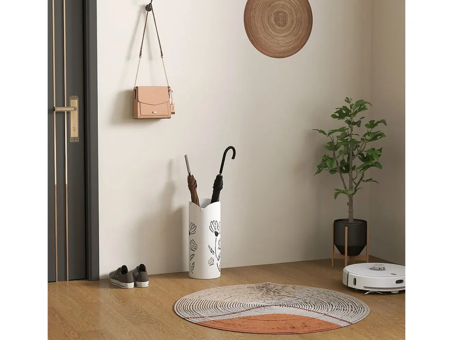 Paragüero Gisel Homcom 4 ganchos con bandeja de goteo blanco 41x17x17 cm