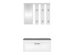 PARMI - Guardarropa de entrada - Mueble de entrada con banco y espejo - Perchero de pared