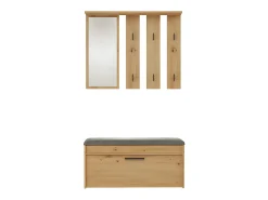 PARMI - Guardarropa de entrada - Mueble de entrada con banco y espejo - Perchero de pared