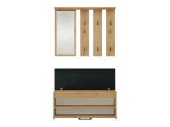 PARMI - Guardarropa de entrada - Mueble de entrada con banco y espejo - Perchero de pared