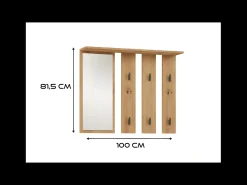 PARMI - Perchero de pared con espejo - Perchero de pared - 100x15x81,5 cm - 6 ganchos - Mueble de entrada
