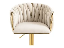 2Pcs Taburetes de bar en terciopelo - altura ajustable - giratorio 360° - con reposapiés - 53x51x87/105cm - Beige