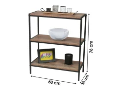 Pequeña estantería abierta de 3 niveles – 60x30x76 cm, color roble y negro – Colección OAKLANDER