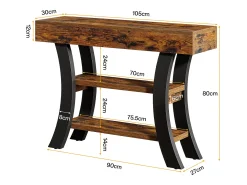 Pequeña mesa de consola de 105 cm para la entrada, mesa de salón rústica de 3 niveles