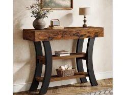Pequeña mesa de consola de 105 cm para la entrada, mesa de salón rústica de 3 niveles