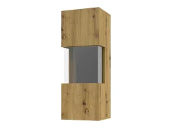 Pequeña vitrina colgante de 1 puerta parcialmente acristalada, colección EVA. Color roble y negro.