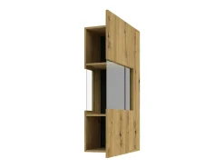 Pequeña vitrina colgante de 1 puerta parcialmente acristalada, colección EVA. Color roble y negro.