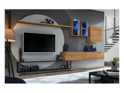 Pequeño mueble para TV o mueble auxiliar SWITCH – 50 cm – Cajón y nicho – Negro/Gris brillante – Diseño moderno
