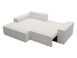 Pequeño Sofá cama rinconera izquierda de pana color beige AMELIA