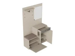 Perchero beige con espejo - Armario 1 cajón y 2 puertas - con cojines y ganchos
