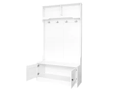 Perchero blanco con 4 ganchos y 2 puertas de almacenamiento – Para recibidores y pasillos