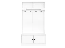 Perchero blanco con 4 ganchos y 2 puertas de almacenamiento – Para recibidores y pasillos